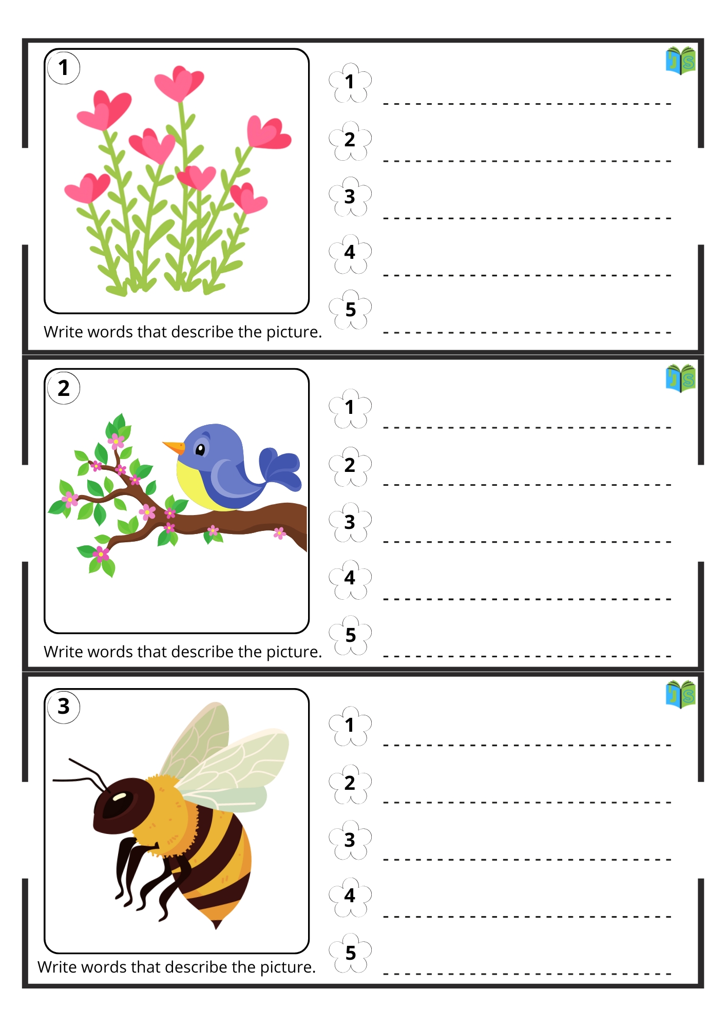 Five words, one picture – vocabulary, writing, speaking practice SET 1 ...
