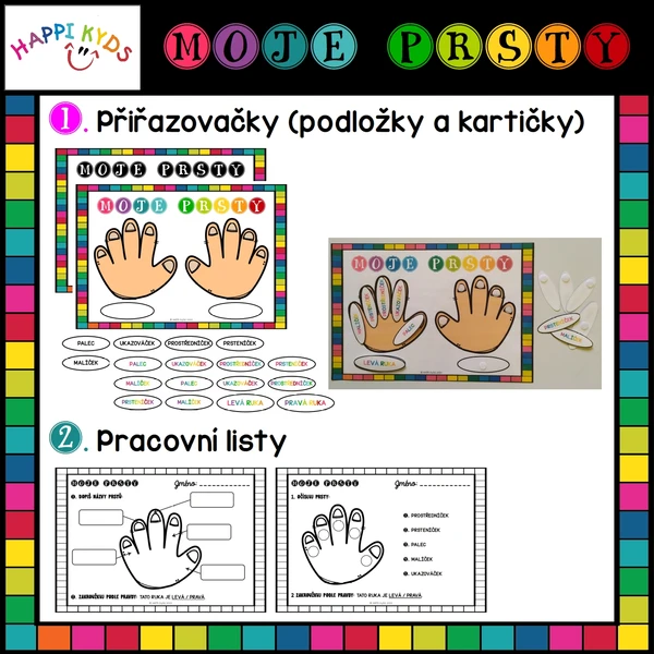 MOJE PRSTY - přiřazovací podložky + kartičky a PL 1