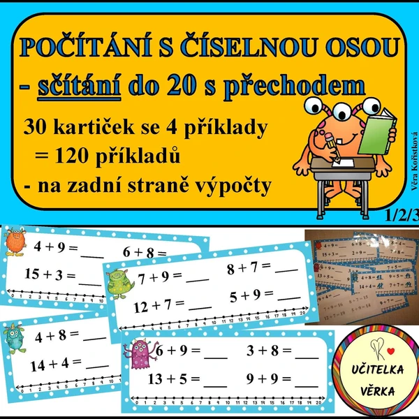 POČÍTÁNÍ S ČÍSELNOU OSOU - sčítání do 20 s přechodem 1
