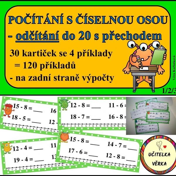 POČÍTÁNÍ S ČÍSELNOU OSOU - odčítání do 20 s přechodem 1