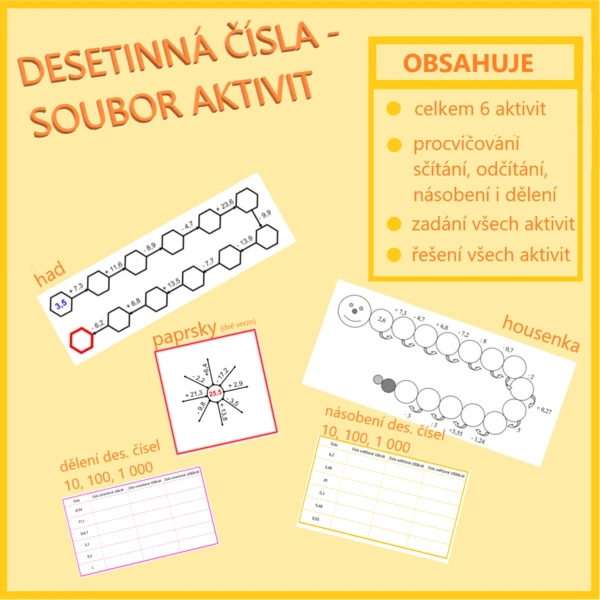 Desetinná čísla - soubor aktivit 1