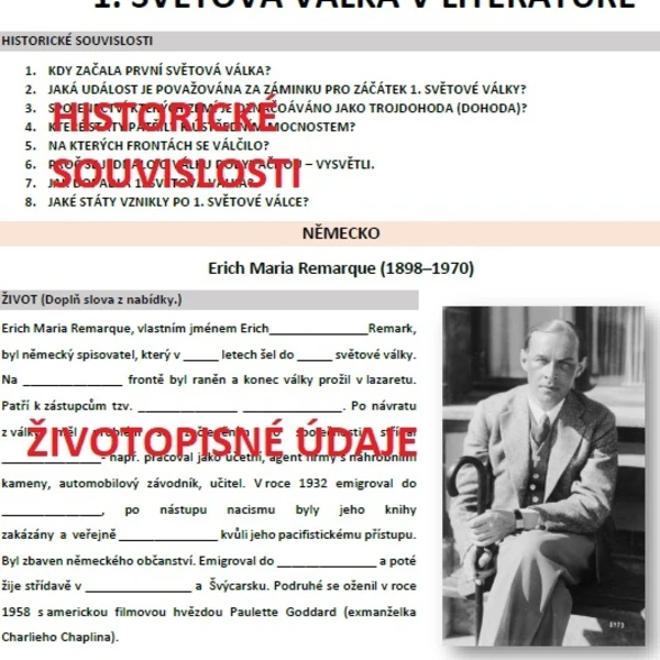 1. světová válka v literatuře - čítanka 1