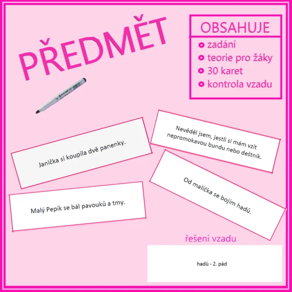Předmět - určování ve větě, určení pádu 1