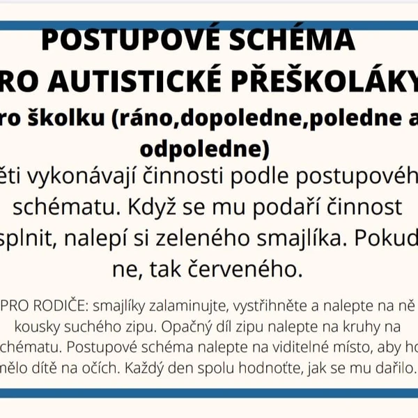 POSTUPOVÉ SCHÉMA PRO AUTISTICKÉ DĚTI-DO ŠKOLKY 1