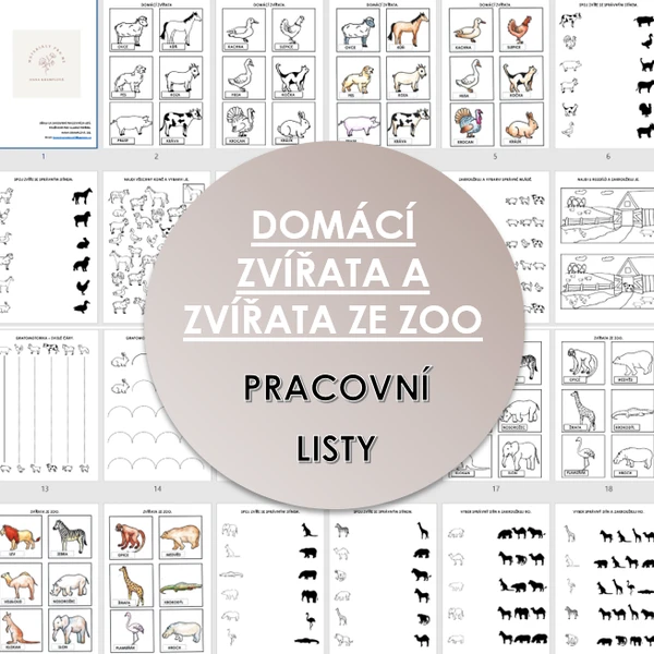 DOMÁCÍ ZVÍŘATA/ZVÍŘATA ZE ZOO - pracovní listy pro MŠ, vhodné od 3 let. 1