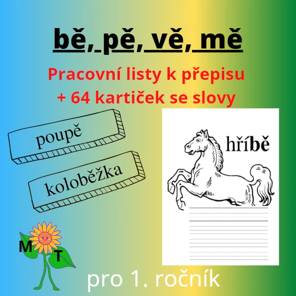 Bě, pě, vě, mě - pracovní listy k přepisu + kartičky se slovy 1