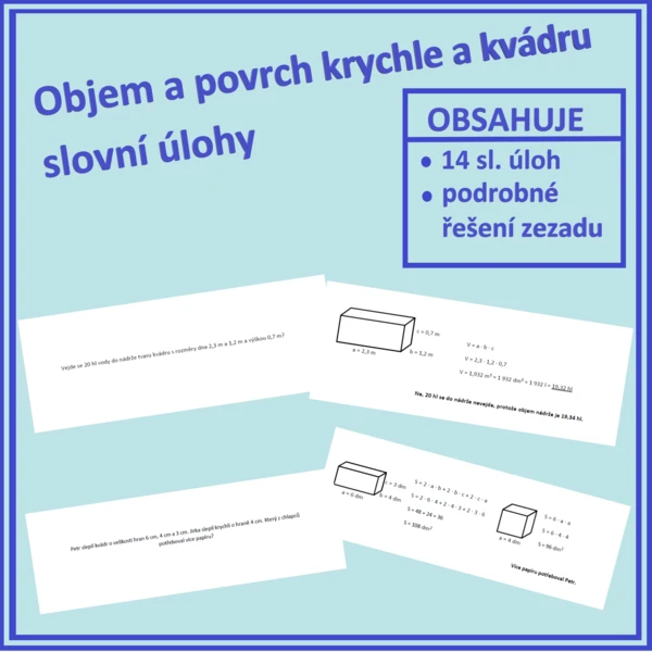 Objem a povrch krychle a kvádru - slovní úlohy  1