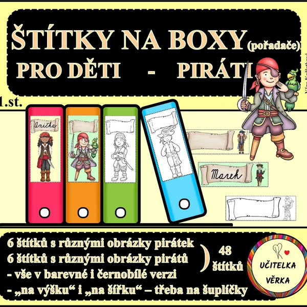 ŠTÍTKY NA BOXY (pořadače) PRO DĚTI - PIRÁTI 1