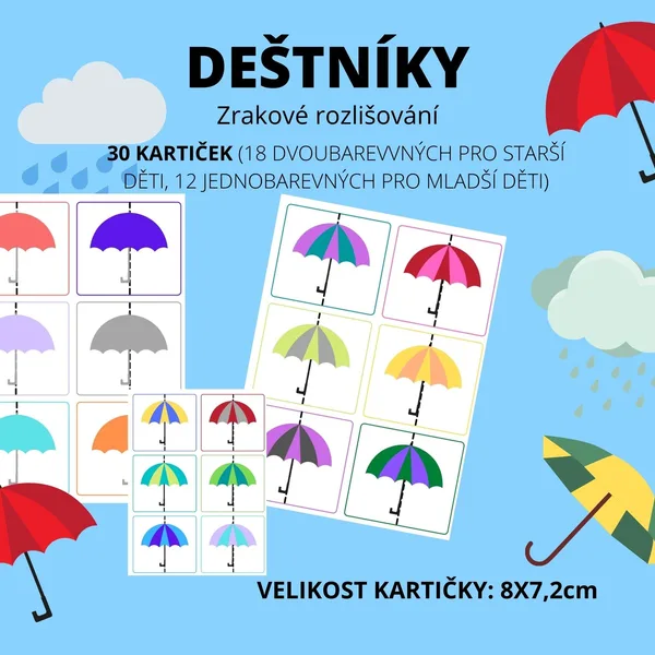 Deštníky - kartičky zrakové rozlišování 1