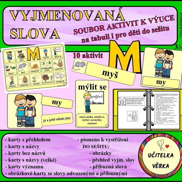 VYJMENOVANÁ SLOVA - soubor karet k výuce ke všem vyjmenovaným slovům 1