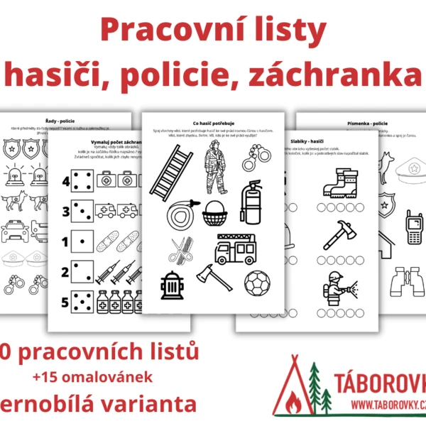 Pracovní listy - hasiči, policie a záchranáři - černobílé 1