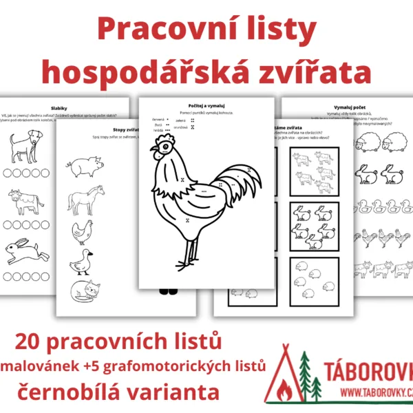 Pracovní listy - hospodářská zvířata - černobílé 1
