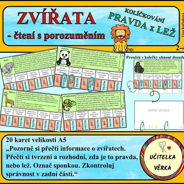 ZVÍŘATA - čtení s porozuměním - PRAVDA x LEŽ 1