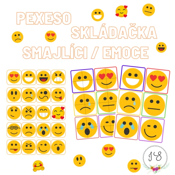 Smajlíci, emoce -pexeso, skládačka 1
