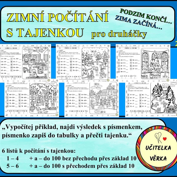 ZIMNÍ POČÍTÁNÍ S OBRÁZKEM A TAJENKOU pro druháčky 1