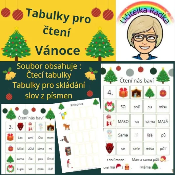 Tabulky čtení pro 1.třídu - Vánoce 1