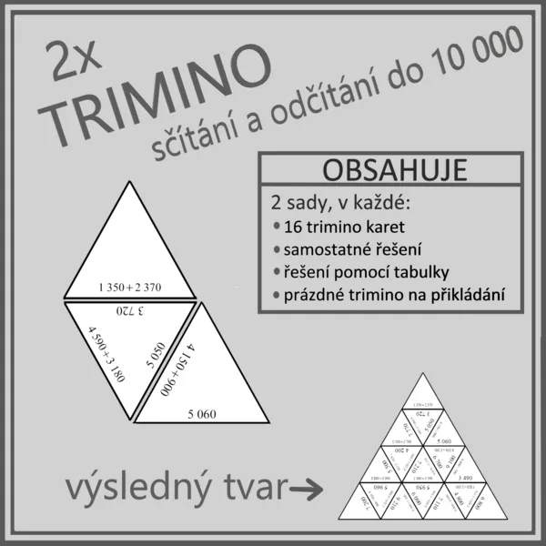 TRIMINO - sčítání a odčítání do 10 000 (2x trimino) 1