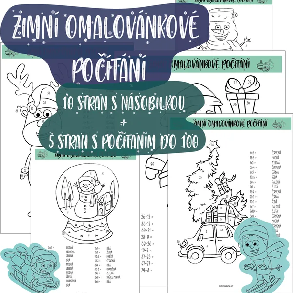 Zimní omalovánkové počítání (násobení, dělení, sčítání a odčítání) 1