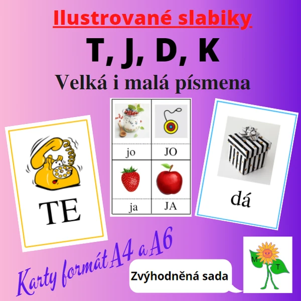 Ilustrované slabiky s písmeny t, d, j, k - zvýhodněná sada 1
