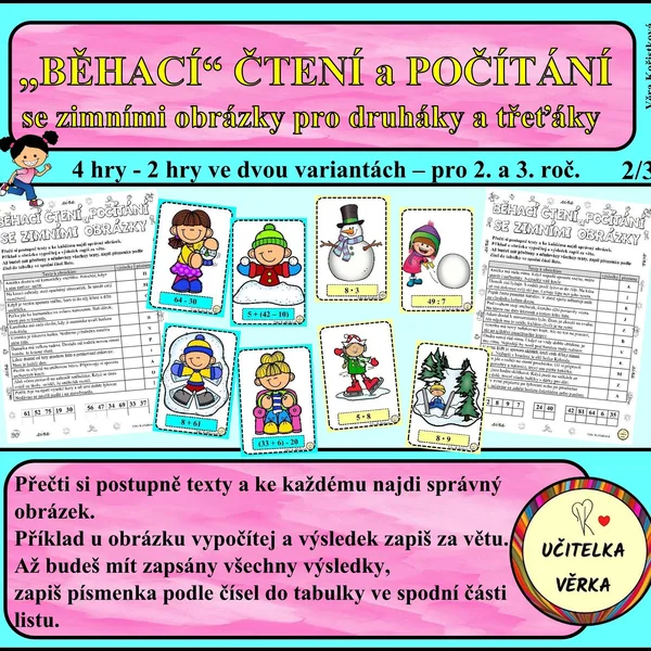 „BĚHACÍ“ ČTENÍ a POČÍTÁNÍ se zimními obrázky pro druháky a třeťáky 1