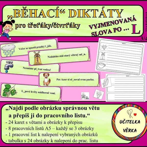 „BĚHACÍ“ DIKTÁTY pro třeťáky/čtvrťáky - VYJMENOVANÁ SLOVA PO L 1