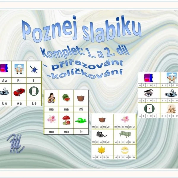 KOMPLET - POZNEJ SLABIKU (1. - 2. díl) : 1. DÍL - Pojmenuj obrázek a najdi slabiku - přiřazování, 2. DÍL - Poznej slabiku – kolíčkování 1