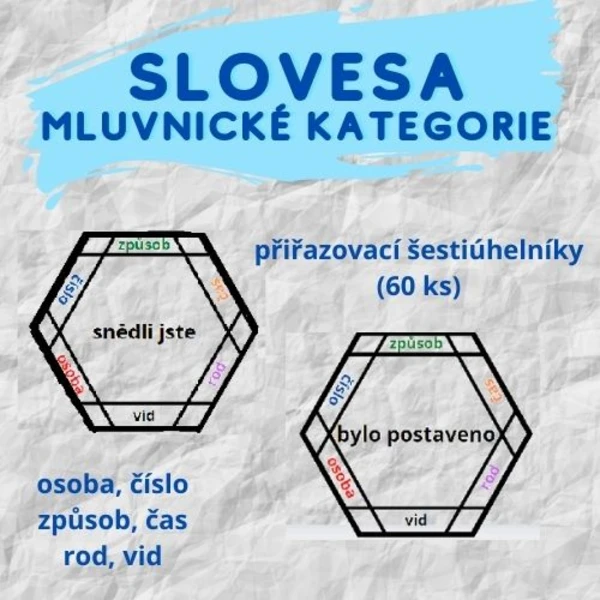 Mluvnické kategorie sloves: přiřazovací šestiúhelníky (60 ks) 1