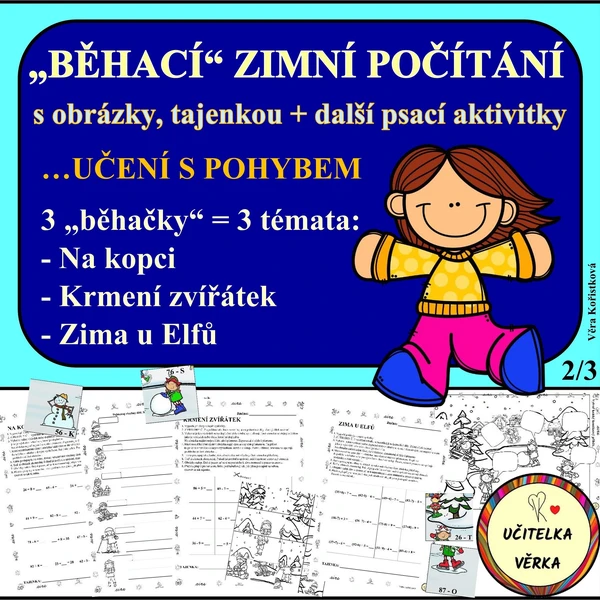 "BĚHACÍ" ZIMNÍ POČÍTÁNÍ s obrázky, tajenkou + další psací aktivitky 1