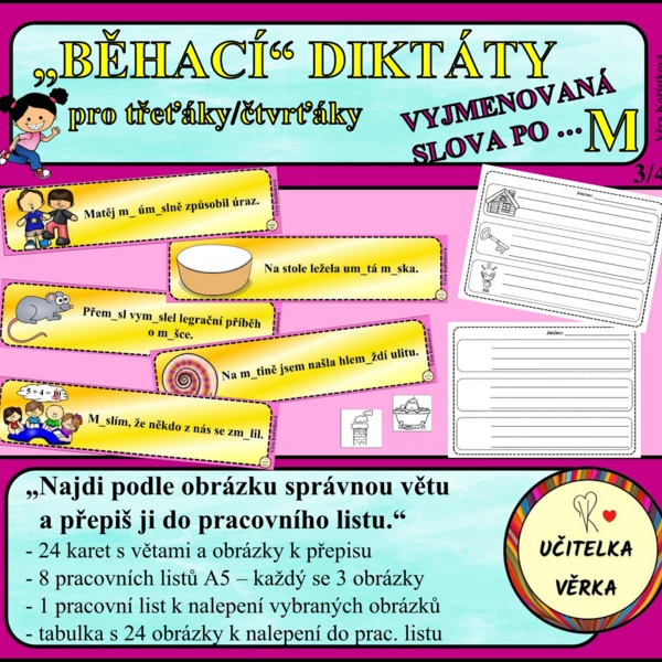 „BĚHACÍ“ DIKTÁTY pro třeťáky/čtvrťáky - VYJMENOVANÁ SLOVA PO M 1