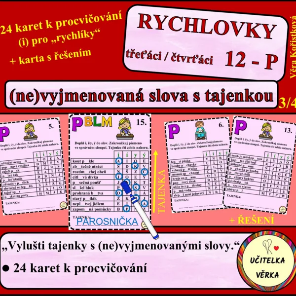 RYCHLOVKY 12 - P - (ne)VYJMENOVANÁ SLOVA PO P s tajenkou 1