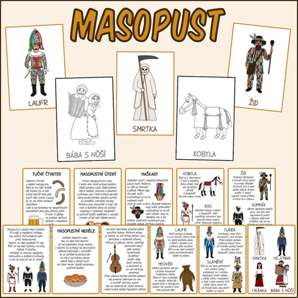 Masopust - Karty maškar + Omalovánky 1