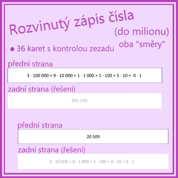 Rozvinutý zápis čísla (do milionu) 1