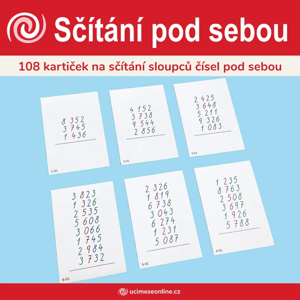 Sčítání pod sebou - 108 kartiček na sčítání sloupců čísel pod sebou 1