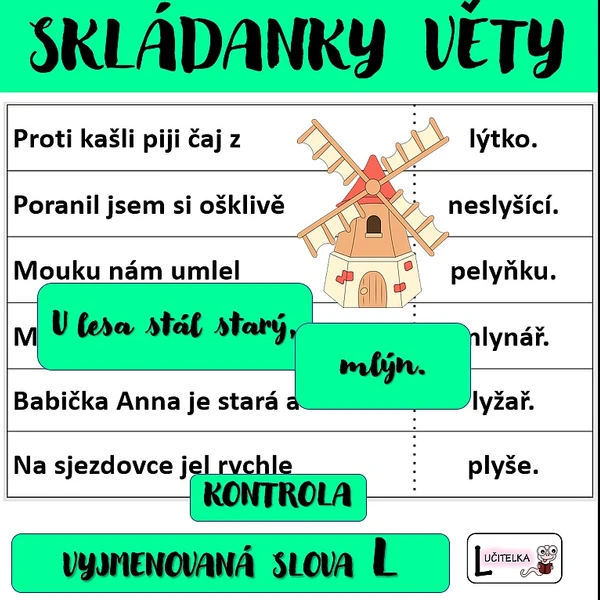 Skládanky - věty na vyjmenovaná slova po L 1