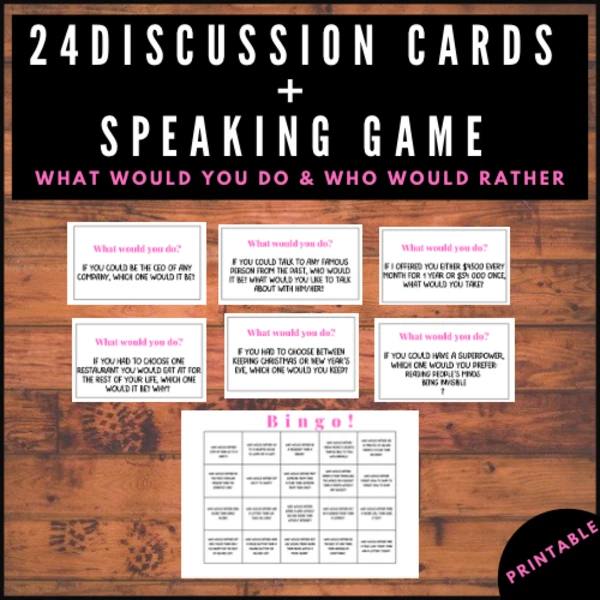 Discussion cards- 24 Questions + Speaking game 1