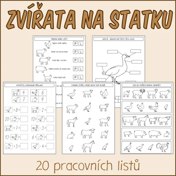 Zvířata na statku - Pracovní listy 1