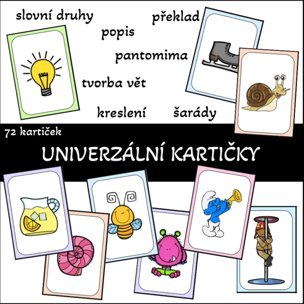 Univerzální kartičky - pantomima, šarády, překlad, popis, slovní druhy... 1