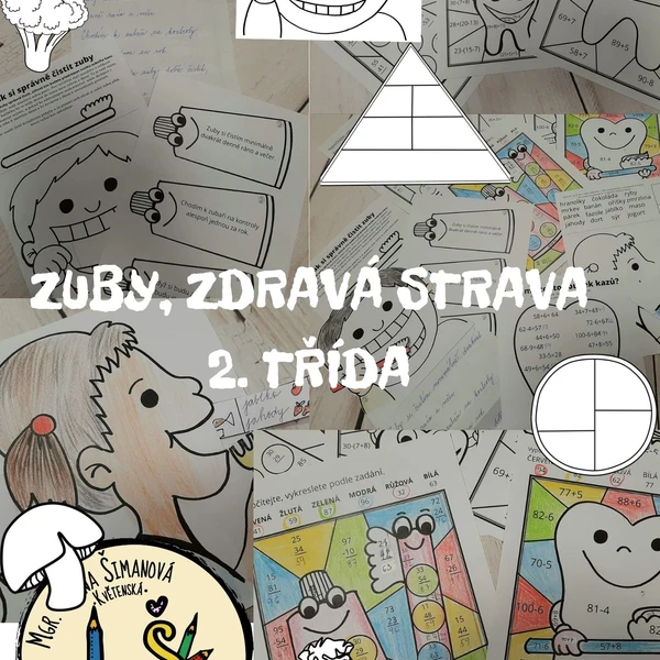 Zuby, zdravá strava 2. třída - matematika, běhací psaní, prvouka 1