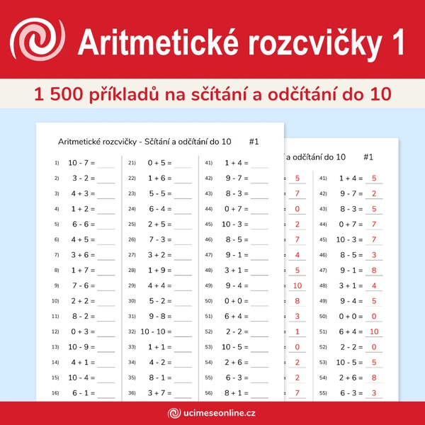 Aritmetické rozcvičky 1 - 25 pracovních listů na sčítání a odčítání do 10 1