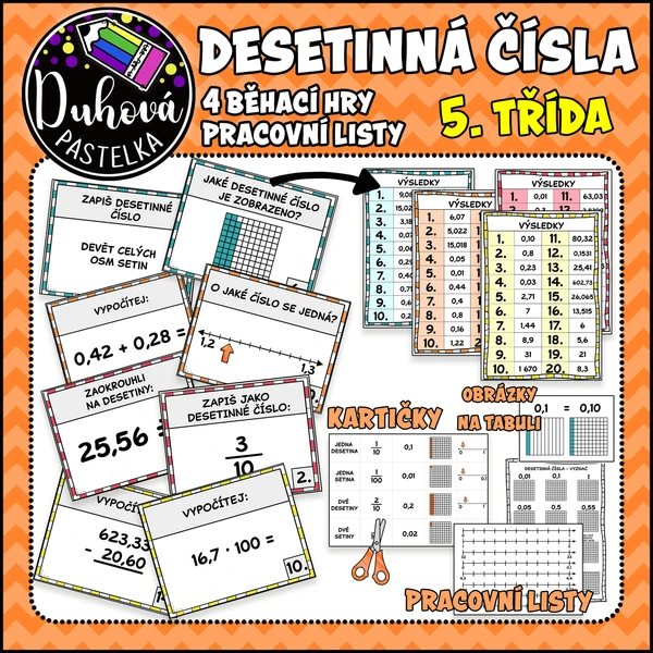DESETINNÁ ČÍSLA - běhací hry, kartičky, pracovní listy 1