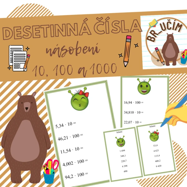 DESETINNÁ ČÍSLA - násobení 10, 100 a 1000 1