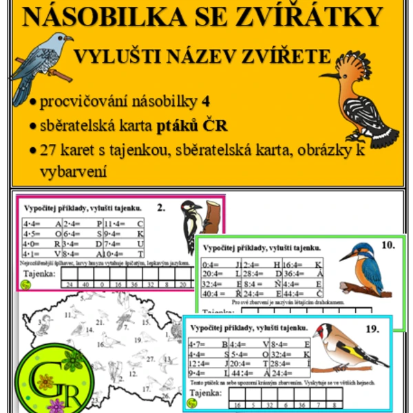 Násobilka 4 se zvířátky- ptáci ČR 1