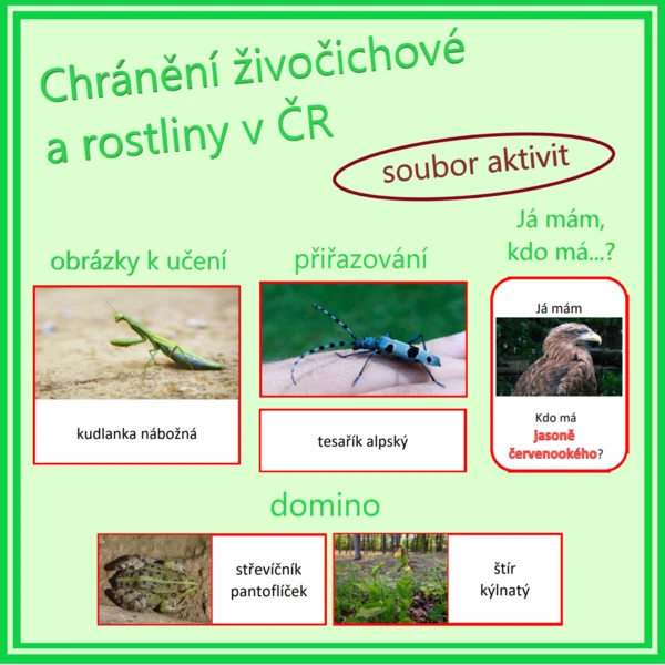 Chránění živočichové a rostliny v ČR - soubor aktivit (třísložkové karty; domino; Já mám, kdo má…?) 1