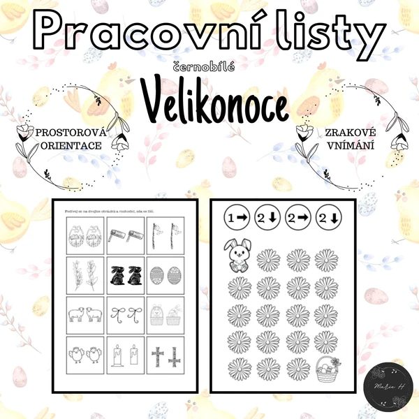 Velikonoce, černobílé pracovní listy 1