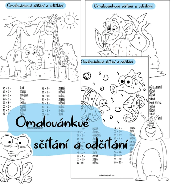 Omalovánkové sčítání a odčítání 1