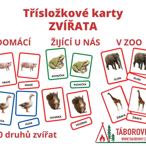 Třísložkové karty zvířata 1