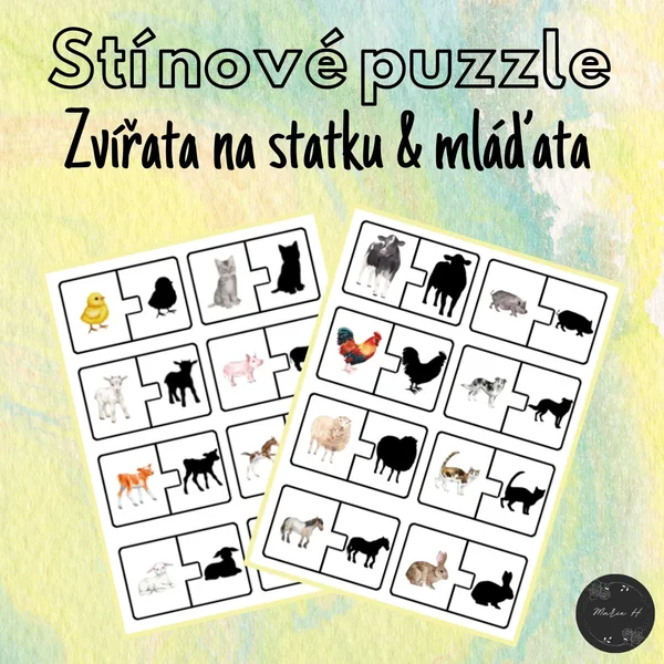 Zvířata na statku & mláďata, stínové puzzle 1
