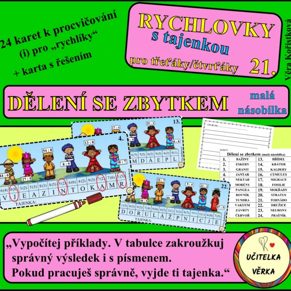 RYCHLOVKY 21 - DĚLENÍ SE ZBYTKEM (malá násobilka) 1
