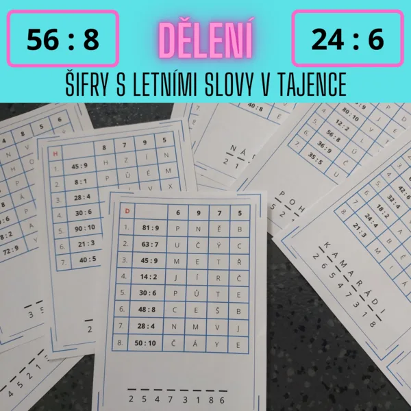 Dělení - šifry s letními slovy v tajence 1