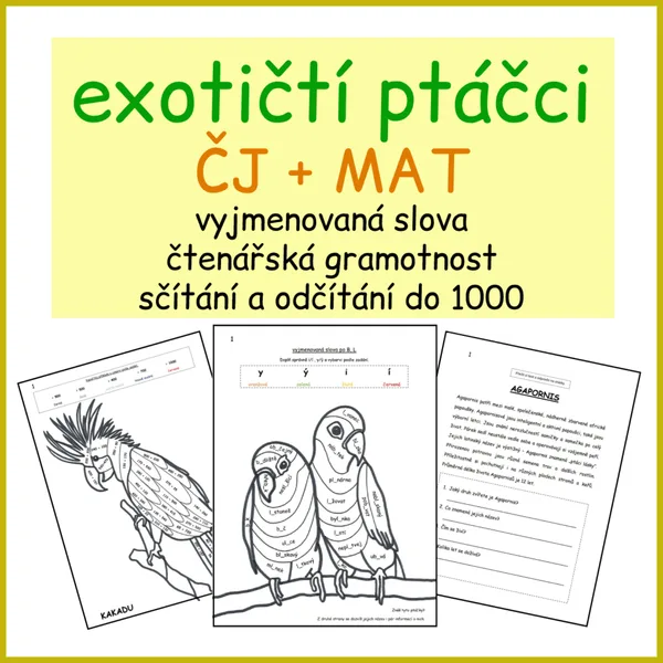 Exotičtí ptáčci - ČJ+MAT procvičování 1